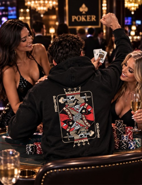 PRIDE OR DIE φούτερ κουκούλα κ.POD523 poker ΜΑΥΡΟ